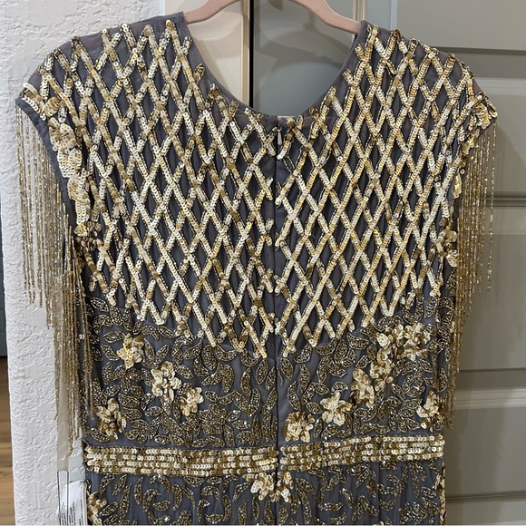 NWT Mac Duggal 4908 Embellished Beaded Fringe Cap Sleeve Gown - Picture 9 of 12